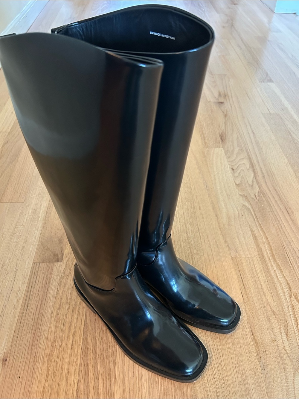 Everlane Black High Gloss Tall Riding Boots